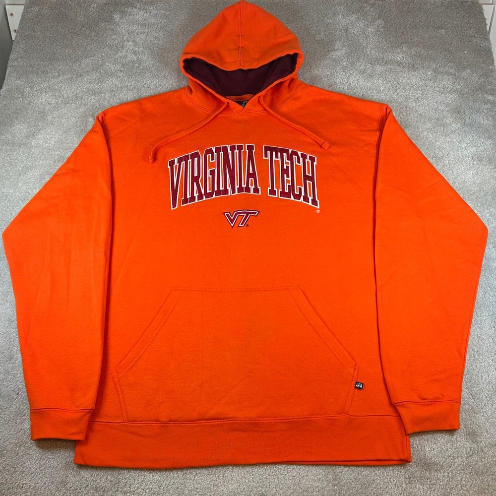 J. America Virginia Tech Hoodie Mens 2XL Orange VT Hokies Pullover Sweatshirt